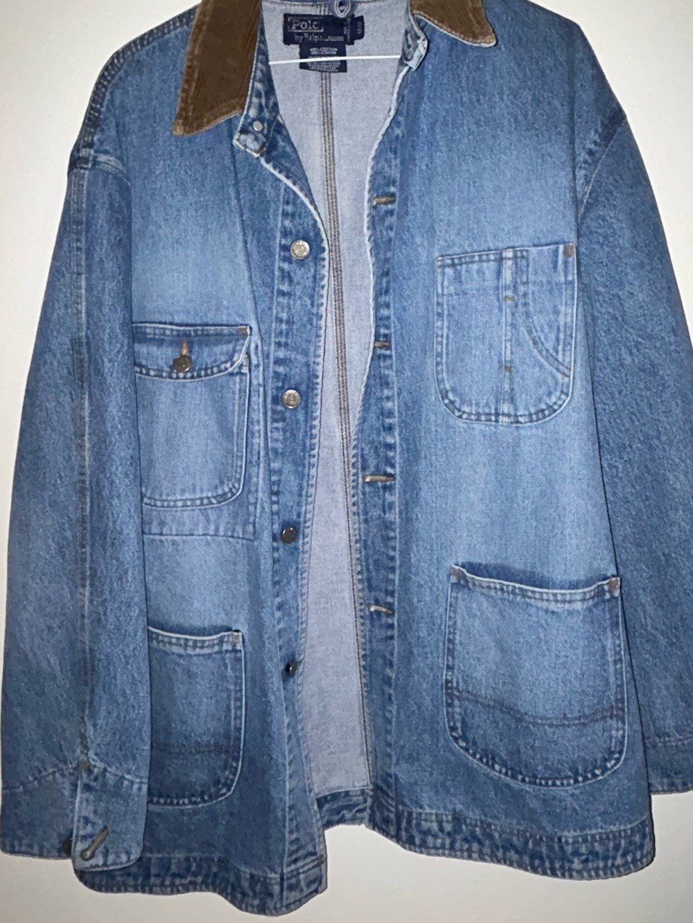 Vintage Polo Ralph Lauren Denim Chore Jacket Brown Corduroy Collar